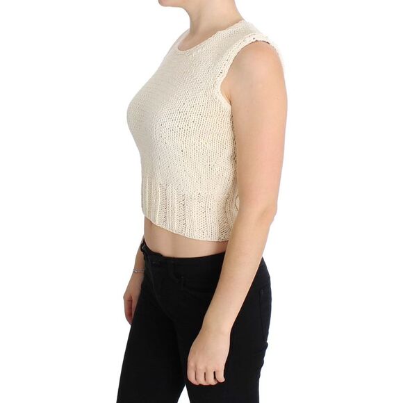 PINK MEMORIES Knit Sleeveless Crop Top Women Beige Sweaters - Picture 2 of 6